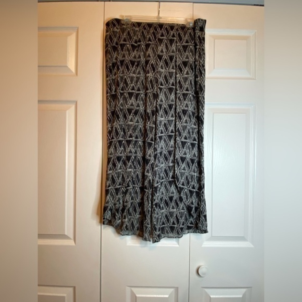Cato Women’s Pants Large Black Geometric Wide Leg Lounge Casual Stretch Elastic
